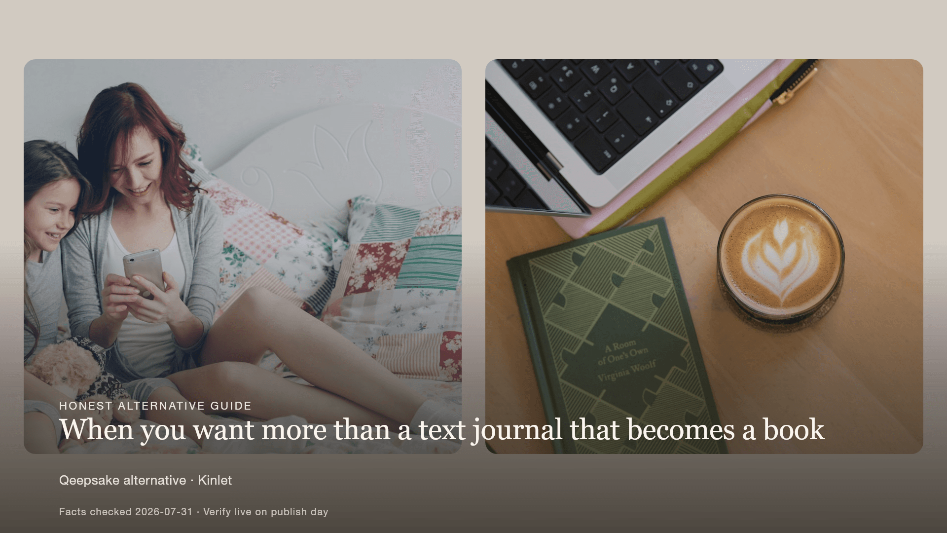 Phone showing a family memory prompt beside an open heirloom photo book with a short handwritten-style caption