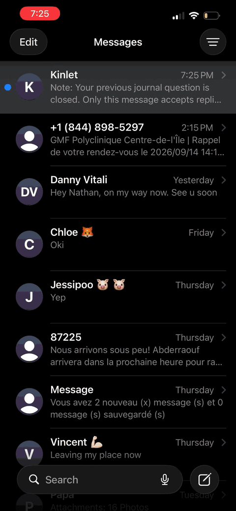 SMS reply lands in the journal